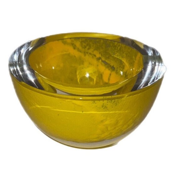 Vintage IVV Selezione Italian Mouth Blown Glass Round Ashtray Yellow Smoke